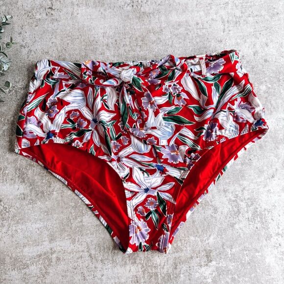 ModCloth Floral Red and White Bikini Size Large - Picture 7 of 10